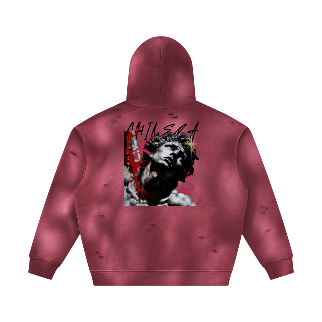 Unisex Sunfade Frayed Fleece Hoodie