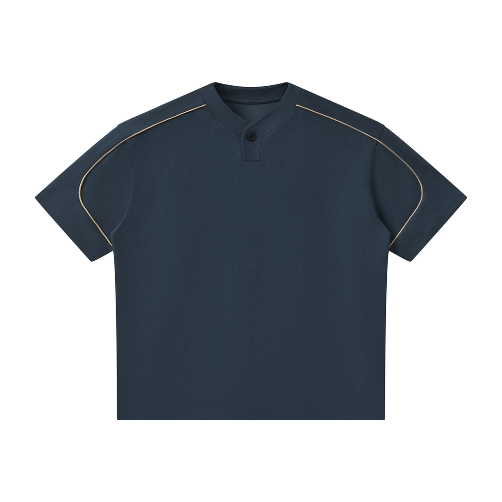 Unisex Oversized Piping Henley T-Shirt