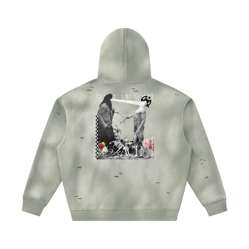 Unisex Sunfade Frayed Fleece Hoodie